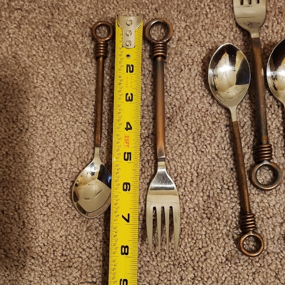 Copper & Stainless Flatware, 6 Forks, 6 Spoons - Picture 5 of 5